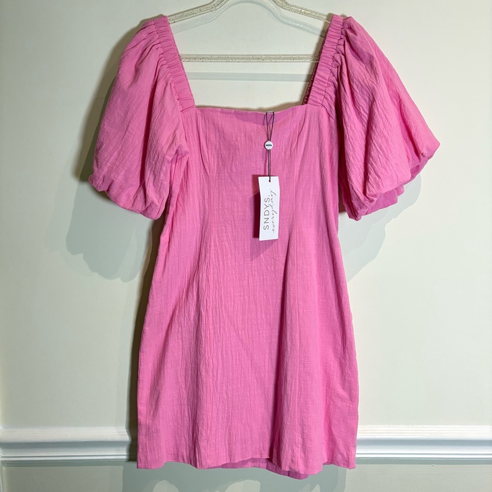 SNDYS x Revolve NWT Cotton Tuscany Linen Dress in Bubblegum Pink Size Medium - Picture 5 of 11